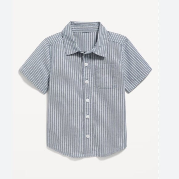Greyish Blue and White Striped Short-Sleeve Oxford Shirt for Toddler Boys 5T - Picture 1 of 5
